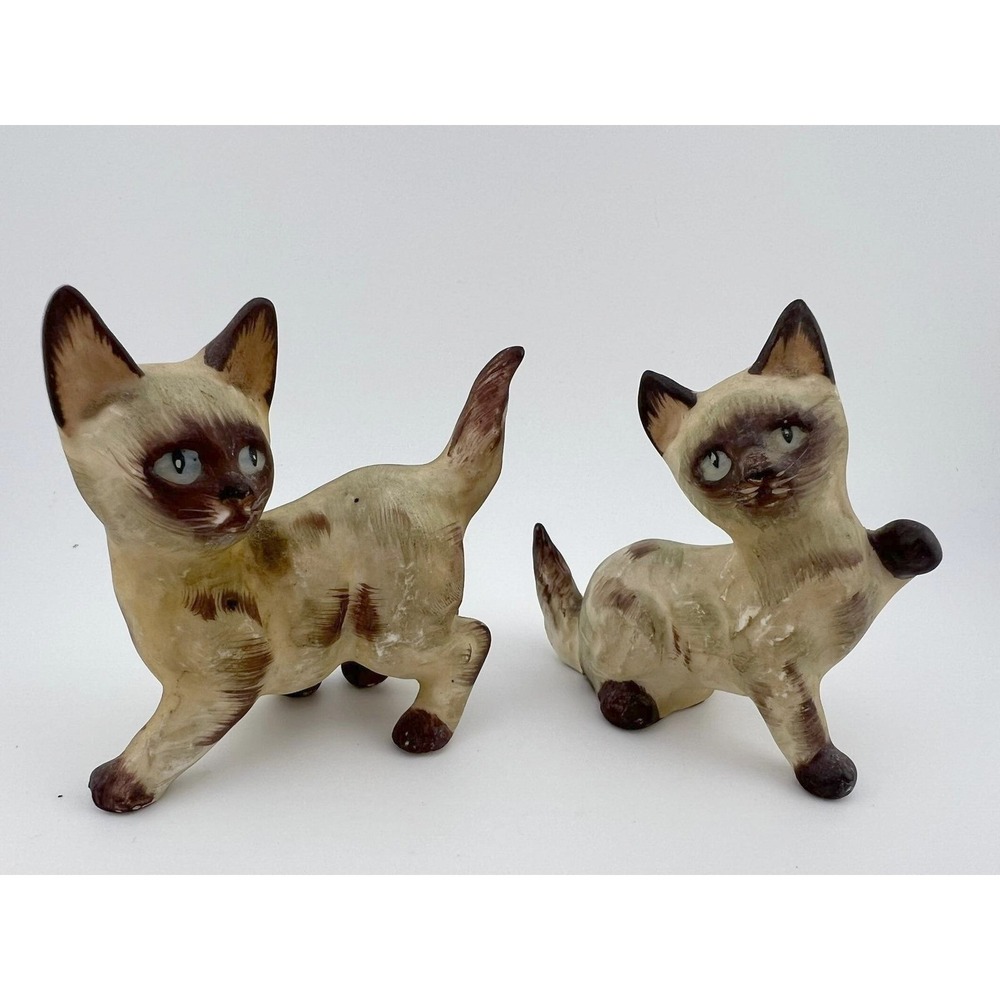 Vintage Lefton Siamese Cat Figurines Pair Japan 1502 Ceramic Cats